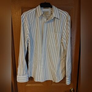 Eddie Bauer Cream and Brown Striped Shirt